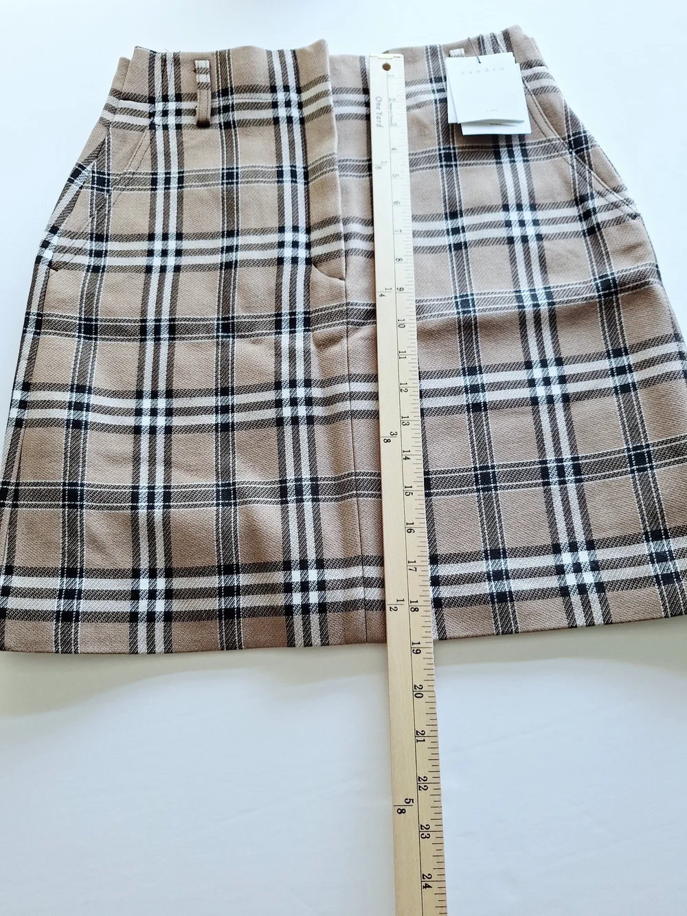 ❤️Sandro NWT! Camel Sunset Wool Blend tartan/plaid mini skirt 🤍Size 2